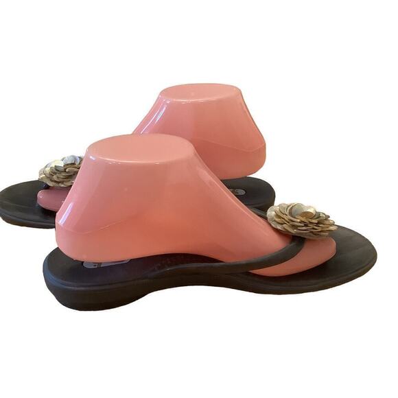 OKABASHI FOOT THERAPY THONG SANDALS /MOTHER OF PEARL SHELL MEDALLION L 9.5-10.5 - Picture 4 of 10